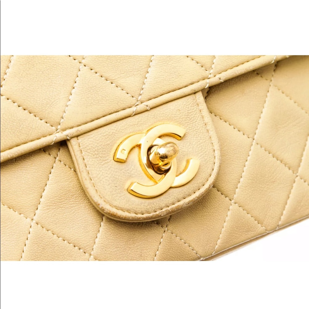 Chanel beige Leather vintage classic double flap - Picture 4 of 7